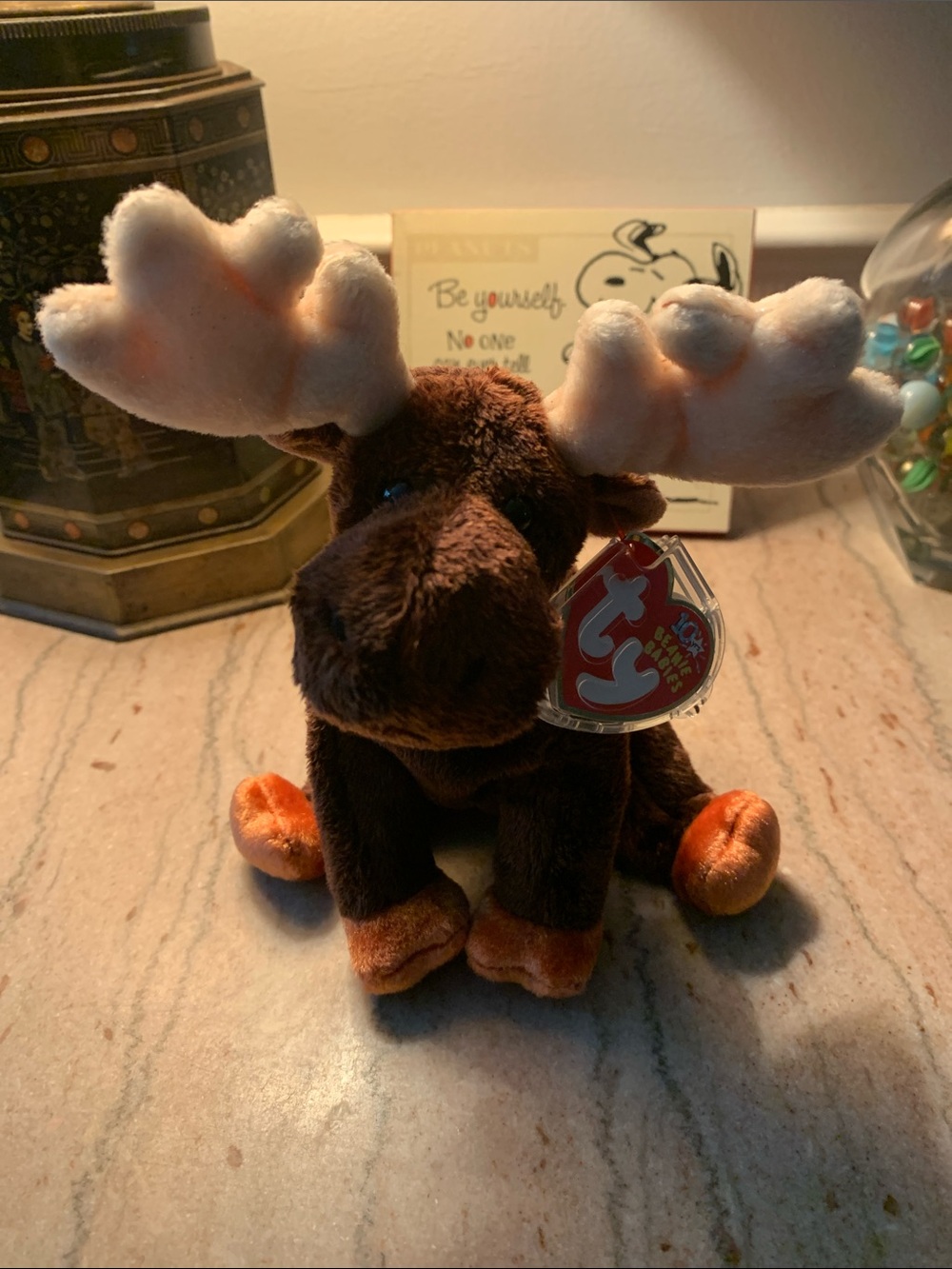Ty NWT Y2K “Zeus” Moose Plush with Cream Antlers & Orange Accents Beanie Baby